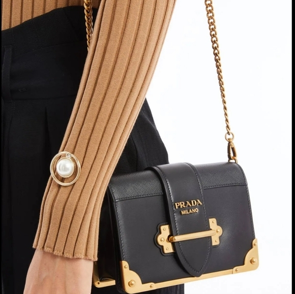 BNIB! RARE! Authenticated Prada CAHIER BAG Black and Gold Chain Bag. - Picture 3 of 16